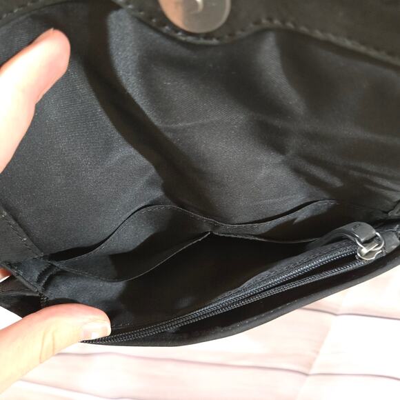 Lucky Brand Black Leather Studded Flap Sher Crossbody Bag Boho Small Purse - Picture 8 of 16